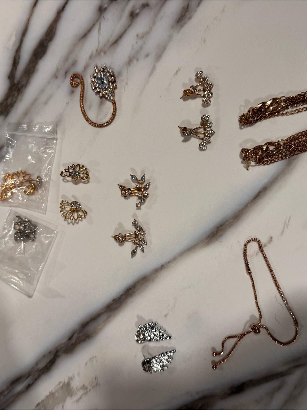 Gold and Silver Crystal Mix Women's Fashion Jewelry Set 7 pairs of earrings, etc